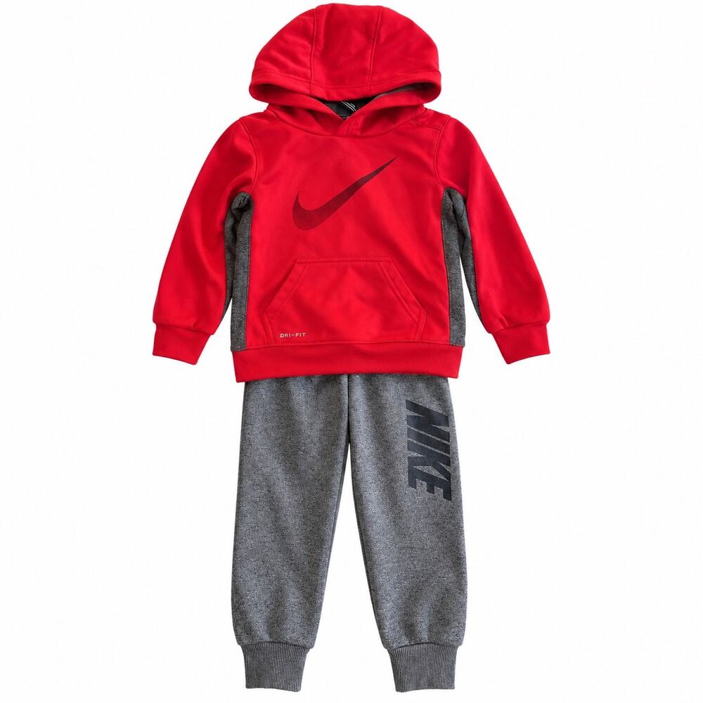 Nike Boys' Dri-FIT Red & Gray Hoodie & Joggers Set 3T